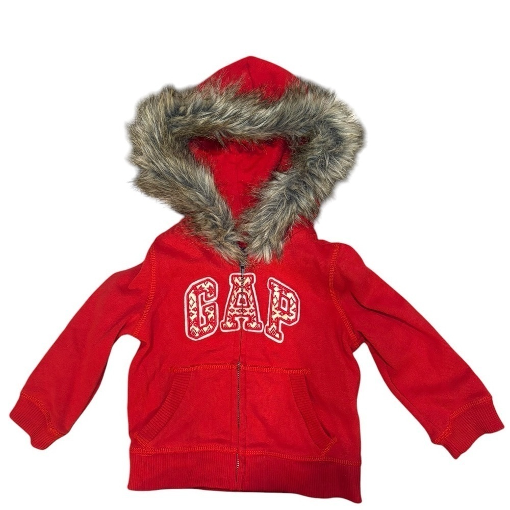 Baby Gap Red Isle Fur Zip Up Hoodie 12-18M